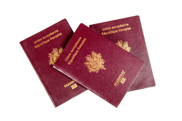 Passaportes franceses sobre fundo branco — Fotografia de Stock