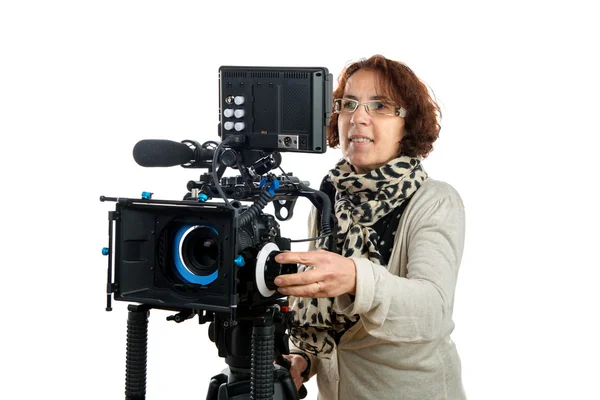 Woman and professional camera — Stock Photo, Image