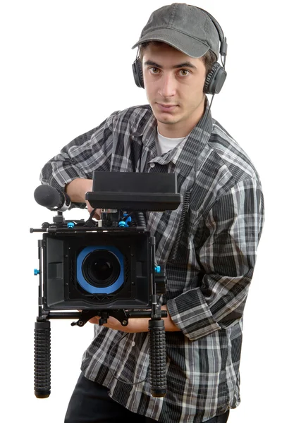 Young cameraman and professional camera — Stock Photo, Image