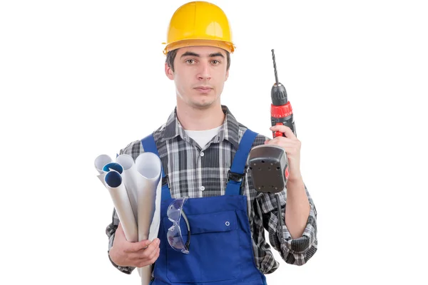 Young worker with a drill — Stock Photo, Image