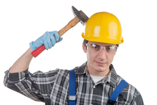 Junger Arbeiter mit Hammer — Stockfoto