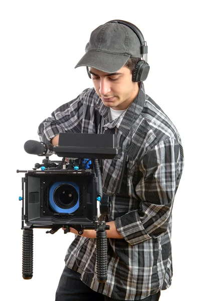 Jeune caméraman avec caméra de film — Photo