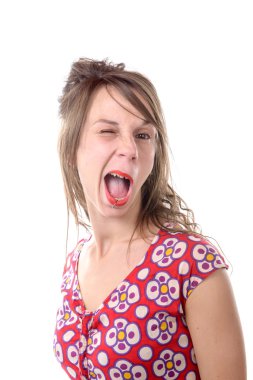 a young woman of twenty makes a grimace clipart