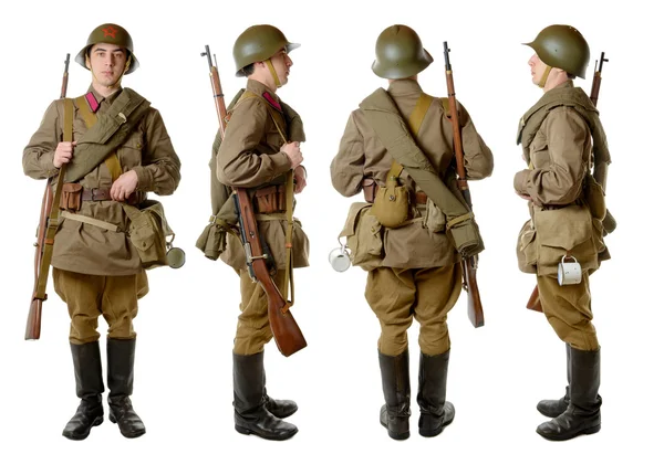 Sowjetsoldat 1941, Front, Profil und Rücken — Stockfoto