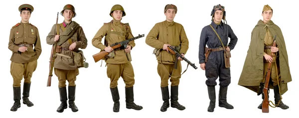 Different Soviet soldier uniforms during World War II — Stock Photo, Image