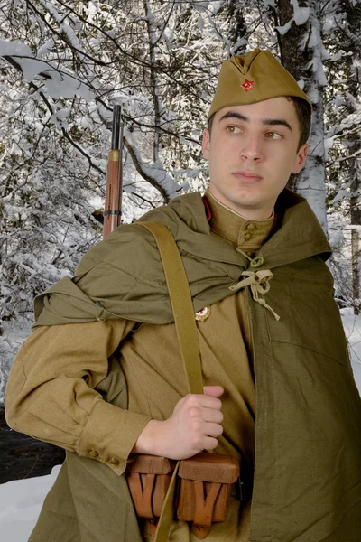 Soviet sniper with his rifle — Stock Photo, Image