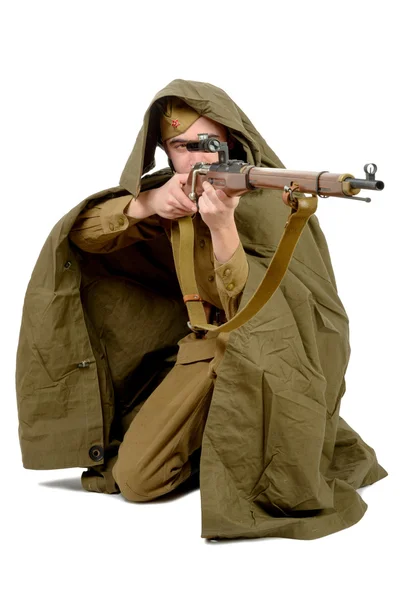Soviet sniper with his rifle — Stock Photo, Image