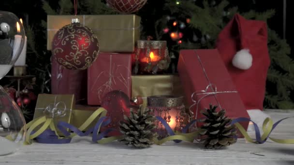 Christmas gifts and decorations — Stock Video