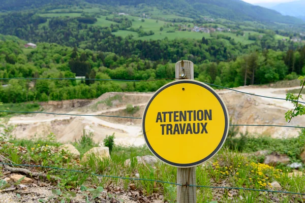 French yellow sign indicating a construction site — Stock Photo, Image