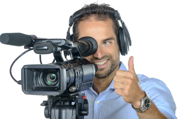 Profesyonel film kamera ile genç bir adam — Stok fotoğraf