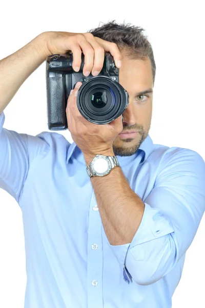 Ung fotograf i arbetet — Stockfoto