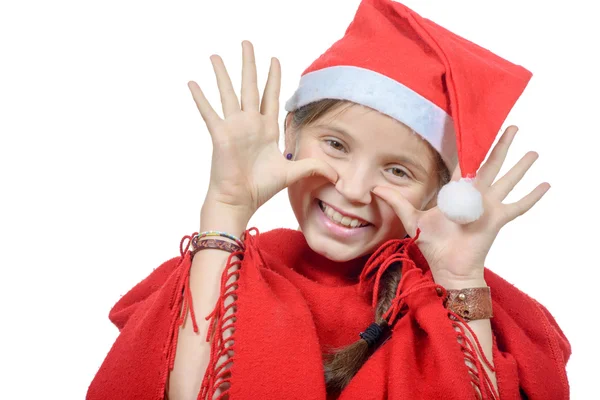 Linda niña vestida como una cláusula de Santa Claus — Foto de Stock