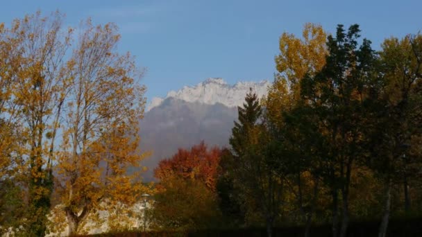 Una hermosa escena otoñal en las montañas de los Alpes — Vídeo de stock
