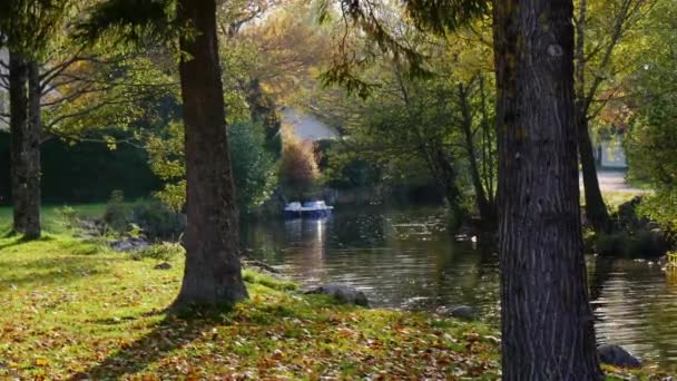 Bellissimo paesaggio autunnale con un fiume tranquillo — Video Stock