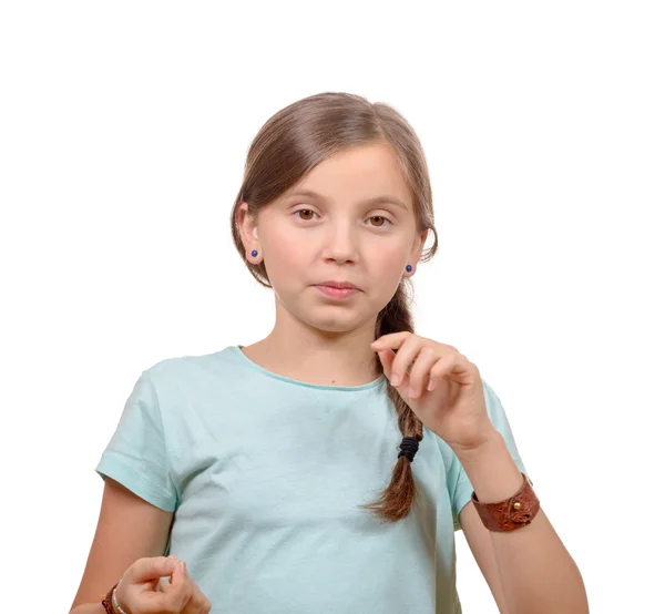 Retrato de niña aislada en blanco — Foto de Stock