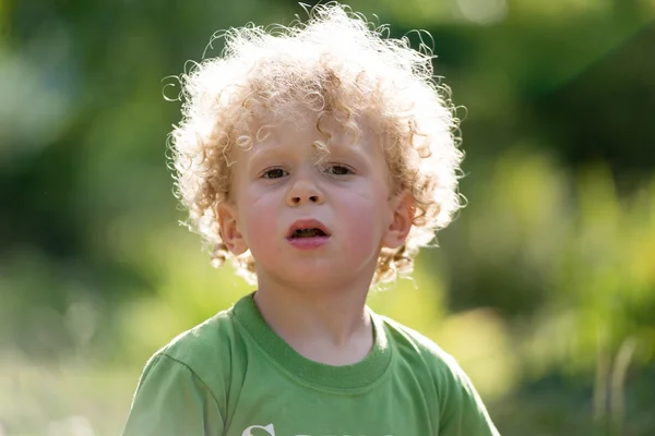 Porträtt av en liten blond lockigt pojke — Stockfoto