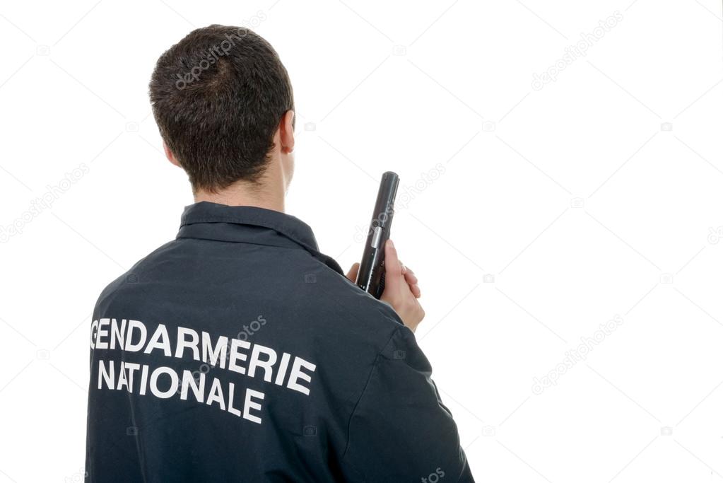 gendarme back view isolated on a white background