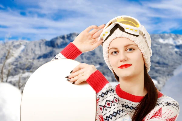 Portrét šťastné mladé dívky, snowboarding — Stock fotografie