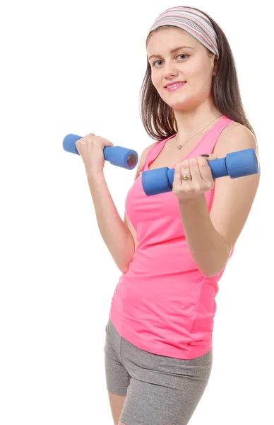 Portret van vrij sportief meisje met gewichten — Stockfoto