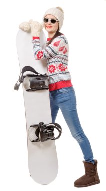 Bir snowboard Studio ile güzel kadın