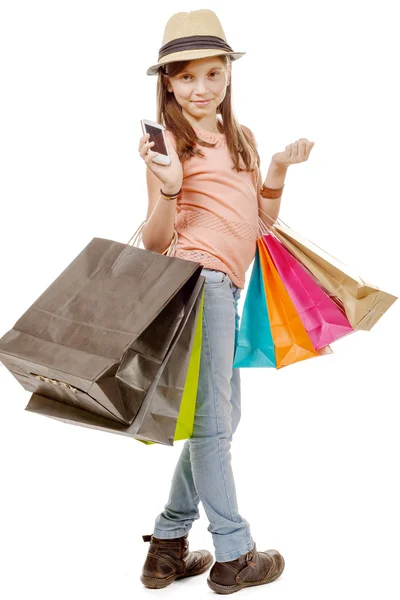 Young teenager hold with shopping bag — Stock Photo, Image