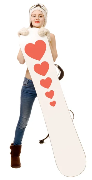 Mooie sexy vrouw met een snowboard in studio — Stockfoto