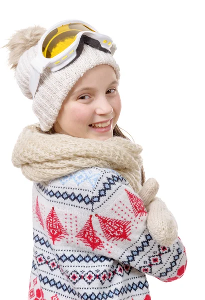 Portret van een gelukkig meisje snowboarden — Stockfoto