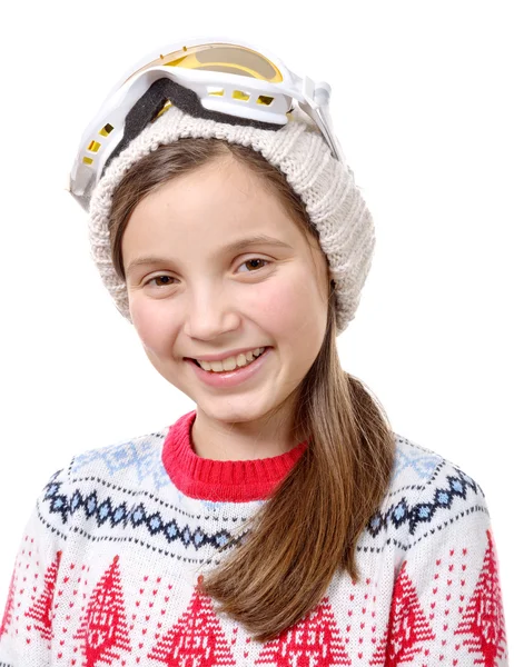 Porträt eines glücklichen jungen Mädchens beim Snowboarden — Stockfoto