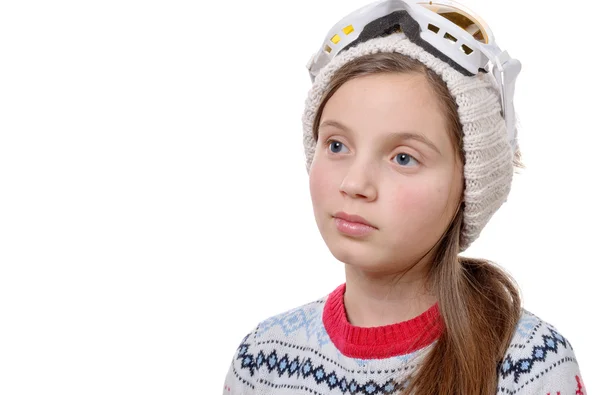 Glad ung flicka snowboard på vit bakgrund — Stockfoto