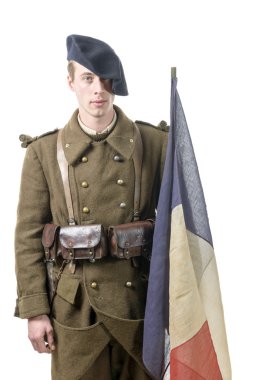 1940 ile beyaz bir arka plan üzerinde izole bir bayrak asker Fransız