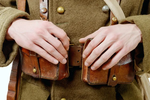 Closeup of wwii french leather ammo pouch — Stock Photo, Image