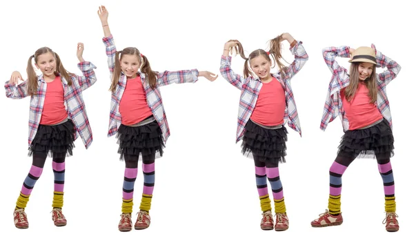 Fyra unga flickan i hipster stil med ponytails, synpunkter på w — Stockfoto