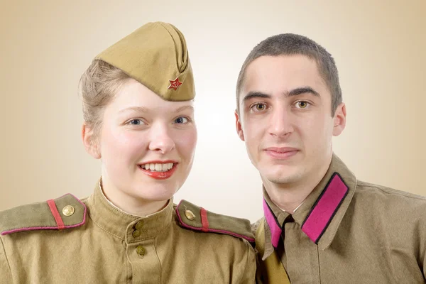 Dikey iki Rus askeri üniforma içinde — Stok fotoğraf