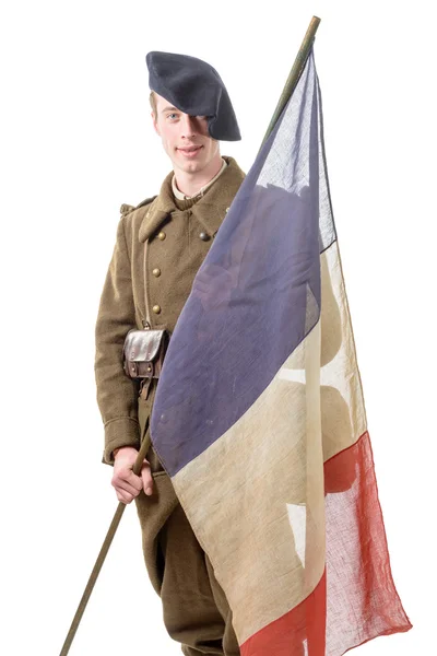 1940 francouzský voják s příznakem izolovaných na bílém pozadí — Stock fotografie