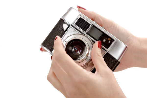 Classic old analog camera on white — Stock Photo, Image