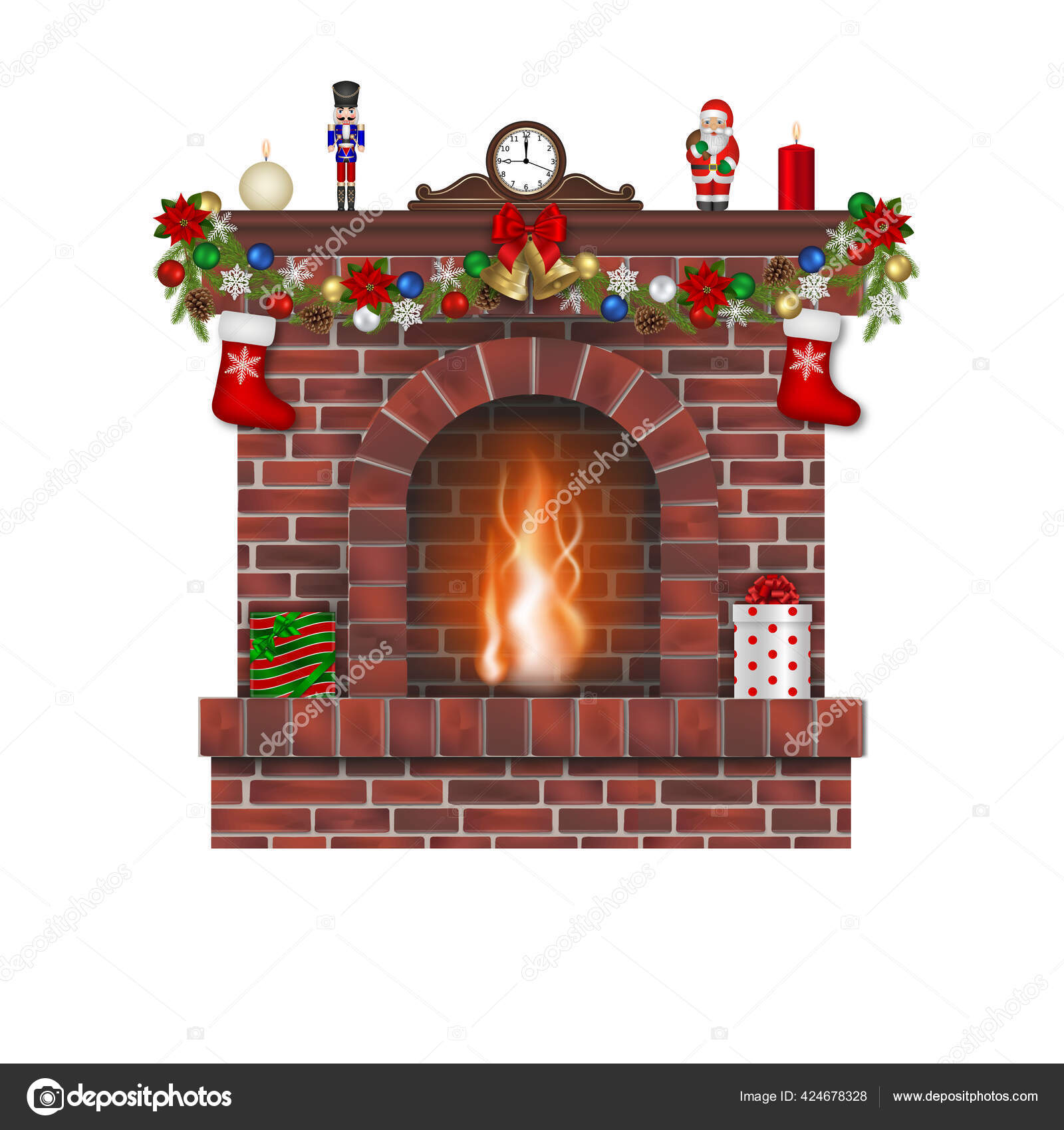 Chimenea Ladrillos Rojos Con Decoraciones Navidad Vector de stock  #424678328 de ©AngelicaMari79, image size:1600x1700