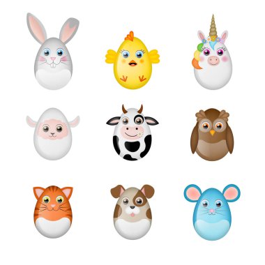 Süslü paskalya yumurtaları. Yumurtalardan yapılan komik hayvanlar.