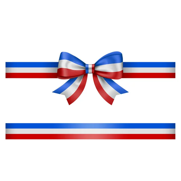 Tricolor Bow Ribbon Blue White Red Bow Ribbon French Flag — Stock Vector