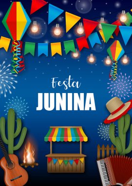 Festa Junina 'nın geçmişi. Brezilya Haziran Festivali posteri.