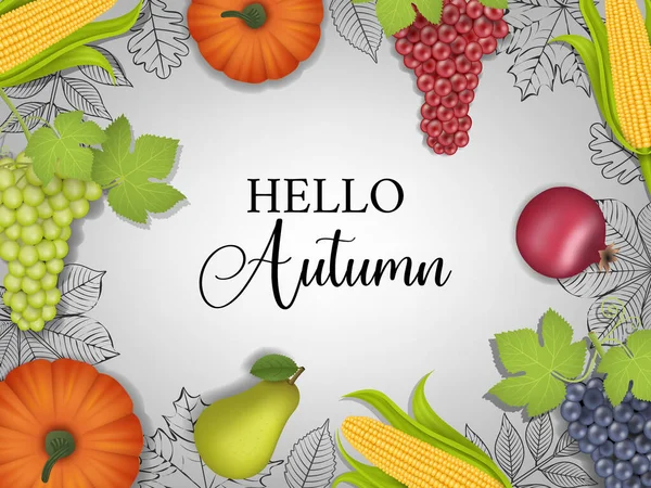 Ahoj Podzimní Pozadí Realistickým Ovocem — Stockový vektor
