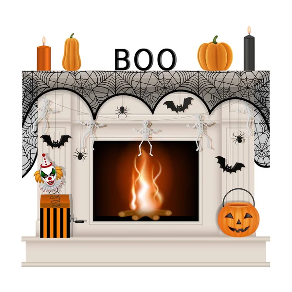 Cheminée Blanche Avec Décorations Halloween — Image vectorielle