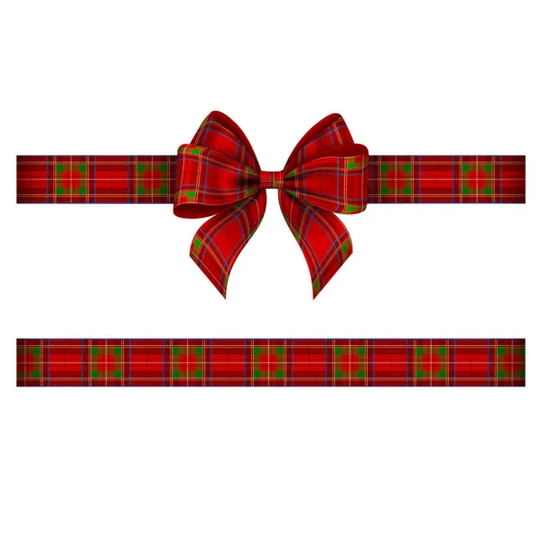 Noeud Ruban Noël Avec Texture Tartan — Image vectorielle