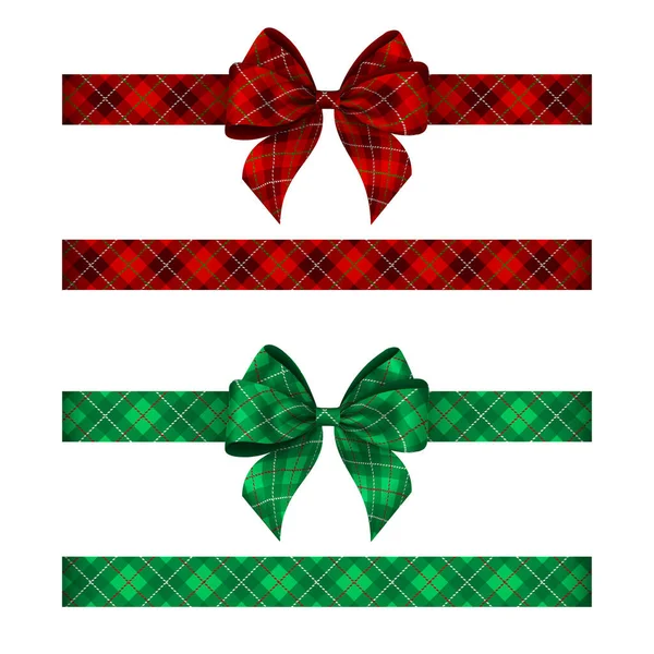 Groen Rood Tartan Strikken Met Linten — Stockvector