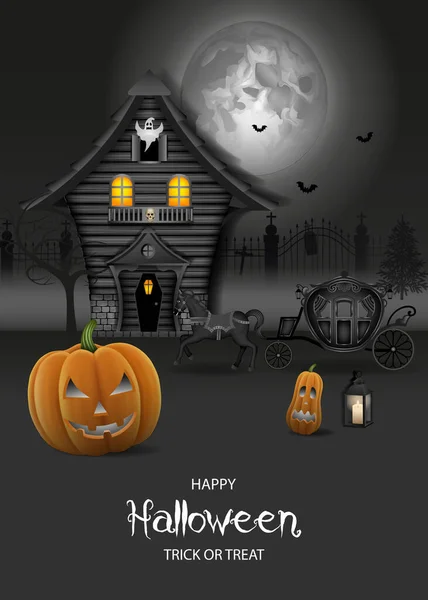 Fond Halloween Avec Maison Hantée Citrouilles — Image vectorielle