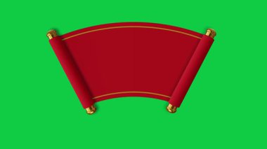 Kırmızı ve altın rengi Çin parşömeni açılıyor. animasyon Çin Yeni Yıl Parşömeni yeşil ekranda