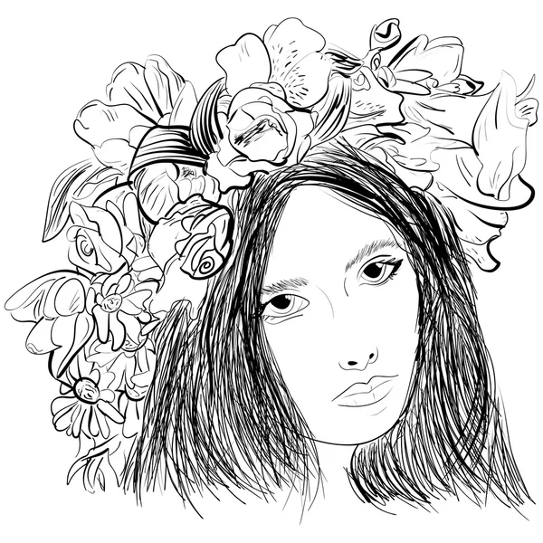 Chica usando un boceto de tinta de corona — Archivo Imágenes Vectoriales