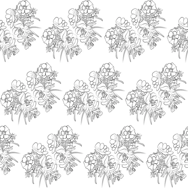 Bezešvé pattern černé a whiteanemones květiny — Stockový vektor