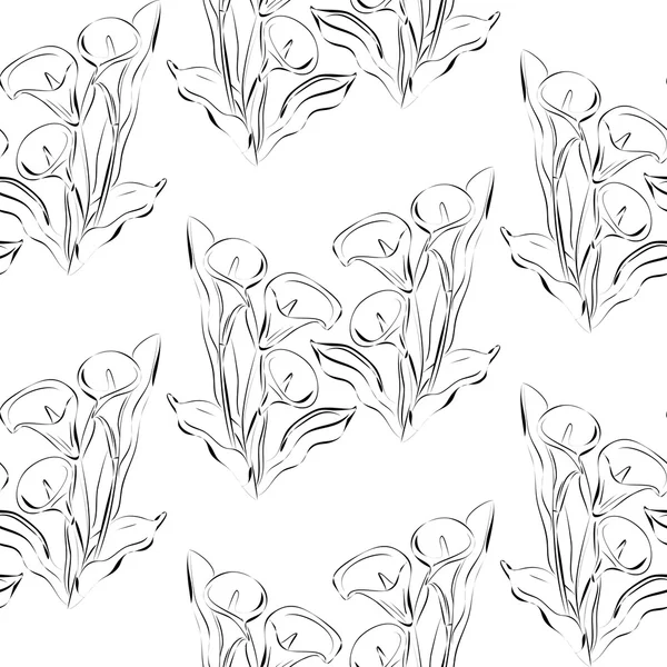 Bezešvé pattern callas černé a bílé květiny — Stockový vektor