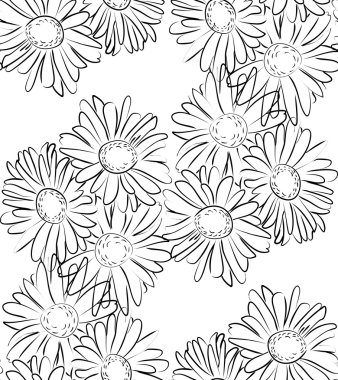 Seamless modeli siyah beyaz papatya çiçekler