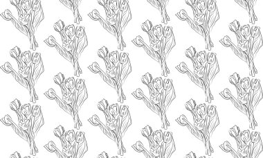 Dikişsiz desen siyah ve Beyaz Lale çiçek